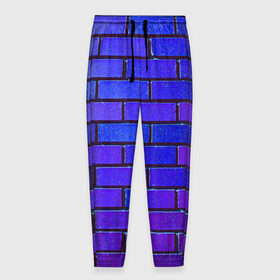 Мужские брюки 3D с принтом Brick в Курске, 100% полиэстер | манжеты по низу, эластичный пояс регулируется шнурком, по бокам два кармана без застежек, внутренняя часть кармана из мелкой сетки | Тематика изображения на принте: blue | brick | purple | texture | wall | кирпич | кирпичный | синий | стена | текстура | фиолетовый