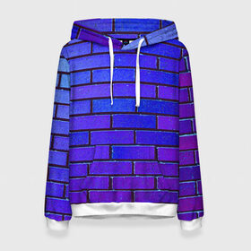 Женская толстовка 3D с принтом Brick в Курске, 100% полиэстер  | двухслойный капюшон со шнурком для регулировки, мягкие манжеты на рукавах и по низу толстовки, спереди карман-кенгуру с мягким внутренним слоем. | blue | brick | purple | texture | wall | кирпич | кирпичный | синий | стена | текстура | фиолетовый