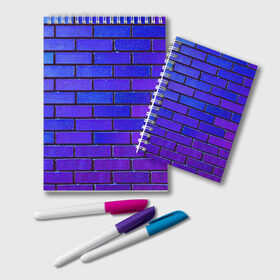 Блокнот с принтом Brick в Курске, 100% бумага | 48 листов, плотность листов — 60 г/м2, плотность картонной обложки — 250 г/м2. Листы скреплены удобной пружинной спиралью. Цвет линий — светло-серый
 | Тематика изображения на принте: blue | brick | purple | texture | wall | кирпич | кирпичный | синий | стена | текстура | фиолетовый