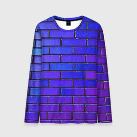 Мужской лонгслив 3D с принтом Brick в Курске, 100% полиэстер | длинные рукава, круглый вырез горловины, полуприлегающий силуэт | blue | brick | purple | texture | wall | кирпич | кирпичный | синий | стена | текстура | фиолетовый
