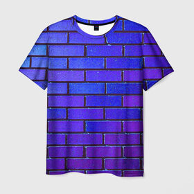 Мужская футболка 3D с принтом Brick в Курске, 100% полиэфир | прямой крой, круглый вырез горловины, длина до линии бедер | blue | brick | purple | texture | wall | кирпич | кирпичный | синий | стена | текстура | фиолетовый