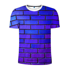 Мужская футболка 3D спортивная с принтом Brick в Курске, 100% полиэстер с улучшенными характеристиками | приталенный силуэт, круглая горловина, широкие плечи, сужается к линии бедра | blue | brick | purple | texture | wall | кирпич | кирпичный | синий | стена | текстура | фиолетовый