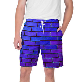 Мужские шорты 3D с принтом Brick в Курске,  полиэстер 100% | прямой крой, два кармана без застежек по бокам. Мягкая трикотажная резинка на поясе, внутри которой широкие завязки. Длина чуть выше колен | blue | brick | purple | texture | wall | кирпич | кирпичный | синий | стена | текстура | фиолетовый