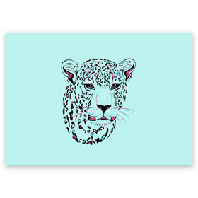Поздравительная открытка с принтом Леопард. в Курске, 100% бумага | плотность бумаги 280 г/м2, матовая, на обратной стороне линовка и место для марки
 | Тематика изображения на принте: крупные кошки | леопард | нарисованные леопарды | неоновые рисунки | хищники. | хищные кошки