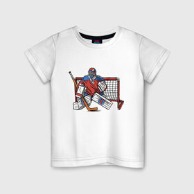 Детская футболка хлопок с принтом Хоккейный вратарь в Курске, 100% хлопок | круглый вырез горловины, полуприлегающий силуэт, длина до линии бедер | 