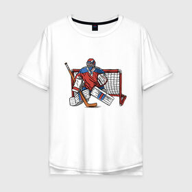 Мужская футболка хлопок Oversize с принтом Хоккейный вратарь в Курске, 100% хлопок | свободный крой, круглый ворот, “спинка” длиннее передней части | 