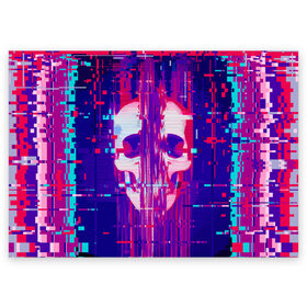 Поздравительная открытка с принтом Skull glitch в Курске, 100% бумага | плотность бумаги 280 г/м2, матовая, на обратной стороне линовка и место для марки
 | Тематика изображения на принте: color | fashion | glitch | jaw | skull | vanguard | авангард | глитч | мода | пасть | цвет | череп
