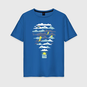 Женская футболка хлопок Oversize с принтом Воздушный шарик и погода в Курске, 100% хлопок | свободный крой, круглый ворот, спущенный рукав, длина до линии бедер
 | aerostat | art | balloon | balloons | cloud | clouds | illustration | mountain | mountains | nature | ocean | rainbow | sea | storm | sun | weather | арт | воздух | горы | гроза | иллюстрация | море | океан | погода | радуга | сол