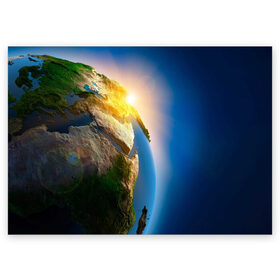 Поздравительная открытка с принтом Планета Земля в Курске, 100% бумага | плотность бумаги 280 г/м2, матовая, на обратной стороне линовка и место для марки
 | вселенная | земля | космос | планета | солнце