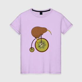 Женская футболка хлопок с принтом Киви на велосипеде в Курске, 100% хлопок | прямой крой, круглый вырез горловины, длина до линии бедер, слегка спущенное плечо | bike | bird | birds | circus | cute | fruit | funny | kiwi | байк | берд | большое колесо | в разрезе | клюв | милая | милота | не достает до педалей | пополам | прикол | природа | птичка | с большим колесом | смешная | фрукт | 