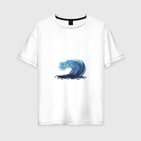 Женская футболка хлопок Oversize с принтом Морская волна в Курске, 100% хлопок | свободный крой, круглый ворот, спущенный рукав, длина до линии бедер
 | брызги | вода | волна | море | океан | синий | шторм