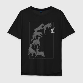 Мужская футболка хлопок Oversize с принтом Доберманы в Курске, 100% хлопок | свободный крой, круглый ворот, “спинка” длиннее передней части | dogs | графика | движение | доберман | композиция | котенок | рамка | собаки