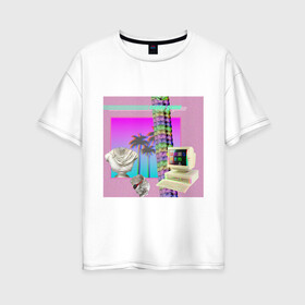 Женская футболка хлопок Oversize с принтом Vaporwave 2020-81 в Курске, 100% хлопок | свободный крой, круглый ворот, спущенный рукав, длина до линии бедер
 | aesthetic | electronica | music | лаунж | музыка | поп | скульптура