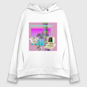 Женское худи Oversize хлопок с принтом Vaporwave 2020-81 в Курске, френч-терри — 70% хлопок, 30% полиэстер. Мягкий теплый начес внутри —100% хлопок | боковые карманы, эластичные манжеты и нижняя кромка, капюшон на магнитной кнопке | Тематика изображения на принте: aesthetic | electronica | music | лаунж | музыка | поп | скульптура