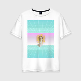 Женская футболка хлопок Oversize с принтом Vaporwave 2020-90 в Курске, 100% хлопок | свободный крой, круглый ворот, спущенный рукав, длина до линии бедер
 | aesthetic | electronica | music | лаунж | музыка | поп | скульптура