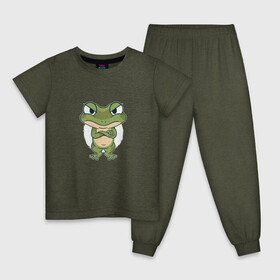 Детская пижама хлопок с принтом Сердитый лягушонок в Курске, 100% хлопок |  брюки и футболка прямого кроя, без карманов, на брюках мягкая резинка на поясе и по низу штанин
 | angry | bite | bites | cute | frog | froggy | frogs | grumpy | paw | paws | братец | возмущение | забавный | земноводное | земноводные | ква | лапка | лапки | лягушка | милота | милый | недовольный | обиделся | обижулька | сердится