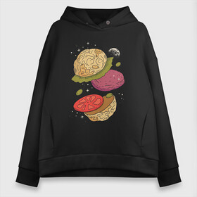 Женское худи Oversize хлопок с принтом Луна бургер в Курске, френч-терри — 70% хлопок, 30% полиэстер. Мягкий теплый начес внутри —100% хлопок | боковые карманы, эластичные манжеты и нижняя кромка, капюшон на магнитной кнопке | burger | food | funny | galaxy | hamburger | illustration | joke | moon | planet | space | start | булочки | в разрезе | галактика | гамбургер | гриль | еда | звезды | иллюстрация | космос | котлета | лист | оливки | планета | прикол | разрез | 