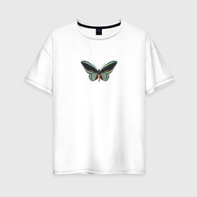 Женская футболка хлопок Oversize с принтом Бабочка в Курске, 100% хлопок | свободный крой, круглый ворот, спущенный рукав, длина до линии бедер
 | бабочка | зеленая бабочка | насекомое
