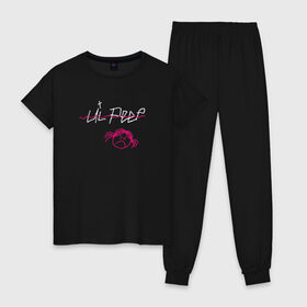 Женская пижама хлопок с принтом LIL PEEP (front & back) в Курске, 100% хлопок | брюки и футболка прямого кроя, без карманов, на брюках мягкая резинка на поясе и по низу штанин | lil peep | lil peep art | logo lil peep | love | rap | альбомы | лил пип | лове | лого | логтип | любовь | музыка | музыкант | паук | певец | рэп | рэпер | скорпион