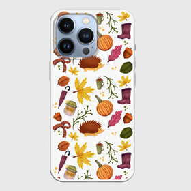 Чехол для iPhone 13 Pro с принтом Уют, ежи, листья и банка варенья в Курске,  |  | home | hygge | домашний | зонтик | малина | минимализм | осень | хюгге