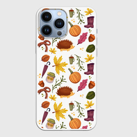 Чехол для iPhone 13 Pro Max с принтом Уют, ежи, листья и банка варенья в Курске,  |  | home | hygge | домашний | зонтик | малина | минимализм | осень | хюгге
