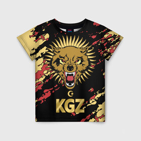 Детская футболка 3D с принтом Киргизия в Курске, 100% гипоаллергенный полиэфир | прямой крой, круглый вырез горловины, длина до линии бедер, чуть спущенное плечо, ткань немного тянется | Тематика изображения на принте: crescent | evil | golden | islam | kyrgyz republic | kyrgyzstan | sun | wolf | волк | злой | золотой | ислам | киргизская республика | кыргызстан | полумесяц | солнце