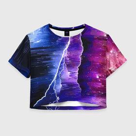 Женская футболка Crop-top 3D с принтом Молния в Курске, 100% полиэстер | круглая горловина, длина футболки до линии талии, рукава с отворотами | flash | lightning | space | star | вспышка | звезда | космос | молния