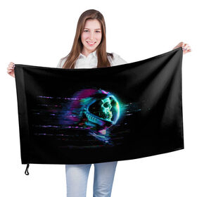 Флаг 3D с принтом Astronaut в Курске, 100% полиэстер | плотность ткани — 95 г/м2, размер — 67 х 109 см. Принт наносится с одной стороны | astronaut | cosmos | glitch | skull | space | spacesuit | глитч | космонавт | космос | пространство | скафандр | череп