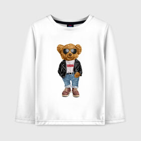 Детский лонгслив хлопок с принтом Медведь модный в Курске, 100% хлопок | круглый вырез горловины, полуприлегающий силуэт, длина до линии бедер | арт | животные | картинка | медведь | медвежонок | мишка | мода | модные | про медвежонка | рисунок