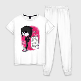 Женская пижама хлопок с принтом Обнимашки в Курске, 100% хлопок | брюки и футболка прямого кроя, без карманов, на брюках мягкая резинка на поясе и по низу штанин | 