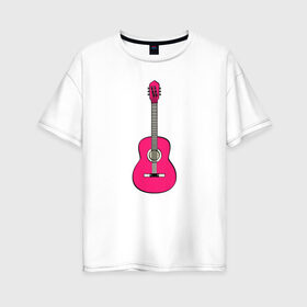 Женская футболка хлопок Oversize с принтом Розовая гитара в Курске, 100% хлопок | свободный крой, круглый ворот, спущенный рукав, длина до линии бедер
 | girl | guitar | music | pink | pop | rock | артист | гитара | гитарист | гламур | девочкам | девушке | инструмент | клавиши | мелодия | музыка | музыкальные инструменты | музыкант | ноты | песни | подарок | поп | попса