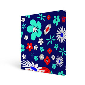 Холст квадратный с принтом Lorri в Курске, 100% ПВХ |  | blue | flowers | leaves | patterns | summer | texture | летний | листки | синий | текстура | узоры | цветы
