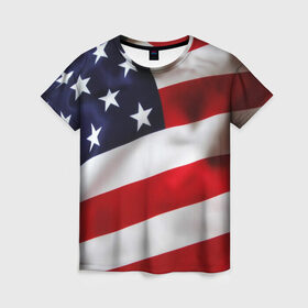 Женская футболка 3D с принтом США | USA в Курске, 100% полиэфир ( синтетическое хлопкоподобное полотно) | прямой крой, круглый вырез горловины, длина до линии бедер | states | united | usa | америка | америки | герб | северная | соединенные | сша | флаг | штаты | южная
