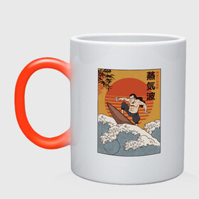 Кружка хамелеон с принтом Samurai Surfing в Курске, керамика | меняет цвет при нагревании, емкость 330 мл | art | big | great | hokusai | illustration | japan | japanese | kanagawa | retrowave | sumo | surf | tsunami | vaportave | wave | yamato | гравюра | иллюстрация | искусство | самурай | серфинг | сумо | укиё э | цунами | ямато э | япония | японс