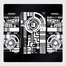 Магнитный плакат 3Х3 с принтом Будущее,01, в Курске, Полимерный материал с магнитным слоем | 9 деталей размером 9*9 см | абстракция | киберпанк | круги | механизм | надпись | символ | схема | узор
