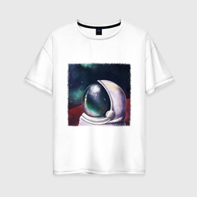Женская футболка хлопок Oversize с принтом lone astronaut в Курске, 100% хлопок | свободный крой, круглый ворот, спущенный рукав, длина до линии бедер
 | astronaut | cosmos | space | universe | вселенная | исследования | космонавт | космос | марс | планеты | путешествия | ракета