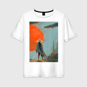 Женская футболка хлопок Oversize с принтом Samurai 11-15 в Курске, 100% хлопок | свободный крой, круглый ворот, спущенный рукав, длина до линии бедер
 | катана | маска | ронин | самурай | япония