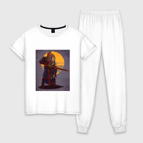 Женская пижама хлопок с принтом Samurai 11-17 в Курске, 100% хлопок | брюки и футболка прямого кроя, без карманов, на брюках мягкая резинка на поясе и по низу штанин | катана | маска | ронин | самурай | япония