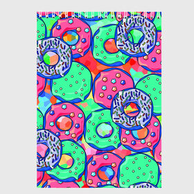 Скетчбук с принтом Donuts в Курске, 100% бумага
 | 48 листов, плотность листов — 100 г/м2, плотность картонной обложки — 250 г/м2. Листы скреплены сверху удобной пружинной спиралью | Тематика изображения на принте: colorful | donuts | patterns | sweet | texture | пончики | разноцветный | сладкое | текстура | узоры