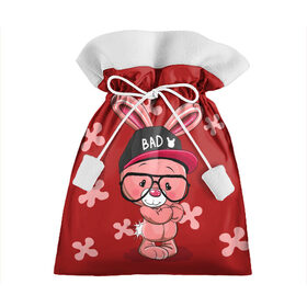 Подарочный 3D мешок с принтом Модный зайка в Курске, 100% полиэстер | Размер: 29*39 см | зайчик в очках | заяц в кепке | модный зайка | няшные картинки | плюшевый зайчик | розовый зайчик.