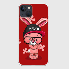 Чехол для iPhone 13 с принтом Модный зайка в Курске,  |  | зайчик в очках | заяц в кепке | модный зайка | няшные картинки | плюшевый зайчик | розовый зайчик.