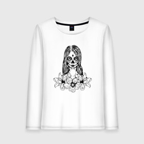 Женский лонгслив хлопок с принтом Santa Muerte в Курске, 100% хлопок |  | calavera | muerte | santa | santa muerte | santa muerte цветы | девушка цветы | калавера | мексиканская вечеринка | муэрте | муэрто | санта муэрте | санта муэрте цветы