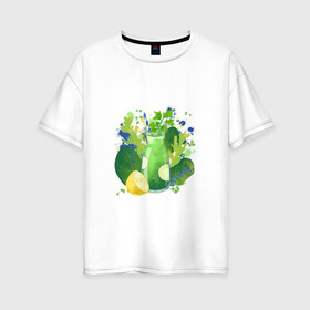 Женская футболка хлопок Oversize с принтом витаминный заряд в Курске, 100% хлопок | свободный крой, круглый ворот, спущенный рукав, длина до линии бедер
 | витамины | еда | жара | зелень | зож | коктейль | лето | напиток | овощи | свежесть | смузи | фитнесс | фрукты
