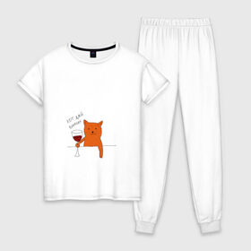 Женская пижама хлопок с принтом Кот дай винчик в Курске, 100% хлопок | брюки и футболка прямого кроя, без карманов, на брюках мягкая резинка на поясе и по низу штанин | животные | кот | кот дай винчик | котик | рисунок