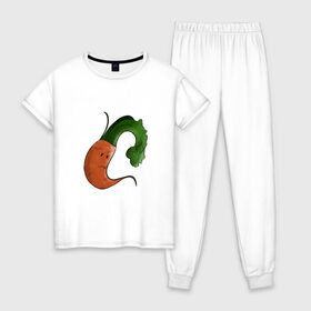 Женская пижама хлопок с принтом Грустная морковка в Курске, 100% хлопок | брюки и футболка прямого кроя, без карманов, на брюках мягкая резинка на поясе и по низу штанин | грусть | еда | морковка | эмоции