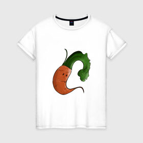 Женская футболка хлопок с принтом Грустная морковка в Курске, 100% хлопок | прямой крой, круглый вырез горловины, длина до линии бедер, слегка спущенное плечо | грусть | еда | морковка | эмоции