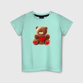 Детская футболка хлопок с принтом Медвежонок с сердечком в Курске, 100% хлопок | круглый вырез горловины, полуприлегающий силуэт, длина до линии бедер | Тематика изображения на принте: love is | teddy bear | valentines day | бабушка | валентинка | влюбленные | девушке | жена | лучшая | любимая | люблю | любовь | мама | медведь | медвежата | молодожены | подарок | романтика | свадебные | свадьба