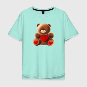 Мужская футболка хлопок Oversize с принтом Медвежонок с сердечком в Курске, 100% хлопок | свободный крой, круглый ворот, “спинка” длиннее передней части | Тематика изображения на принте: love is | teddy bear | valentines day | бабушка | валентинка | влюбленные | девушке | жена | лучшая | любимая | люблю | любовь | мама | медведь | медвежата | молодожены | подарок | романтика | свадебные | свадьба