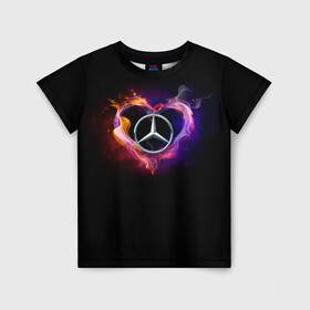 Детская футболка 3D с принтом Mercedes-Benz в Курске, 100% гипоаллергенный полиэфир | прямой крой, круглый вырез горловины, длина до линии бедер, чуть спущенное плечо, ткань немного тянется | amg | love mercedes | mercedes | mercedes в сердце | mercedes значок | mercedes лого | mercedes марка | амг | бенц | горящее сердце | лого автомобиля | логотип мерседес | люблю мерседес | мерин | мерс | мерседес | мерседес бенз