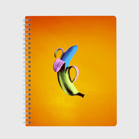 Тетрадь с принтом Синий банан в Курске, 100% бумага | 48 листов, плотность листов — 60 г/м2, плотность картонной обложки — 250 г/м2. Листы скреплены сбоку удобной пружинной спиралью. Уголки страниц и обложки скругленные. Цвет линий — светло-серый
 | Тематика изображения на принте: банан | без надписей | вкус | дизайн | еда | картинки | кожура | контраст | креатив | летняя | минимализм | необычный | прикол | рыжая | синий | сиреневая | теплая | фрукт | цветная | яркая